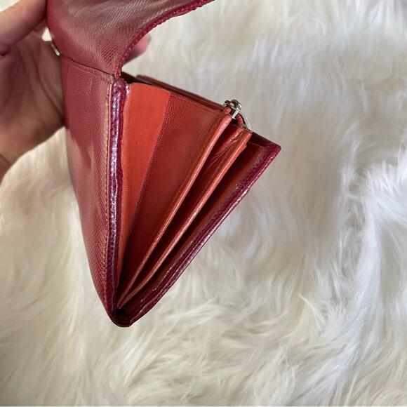 Mont Blanc | Women’s Red Leather Envelope Snap Closure Zipper Pocket Coins Cards - Picture 5 of 9